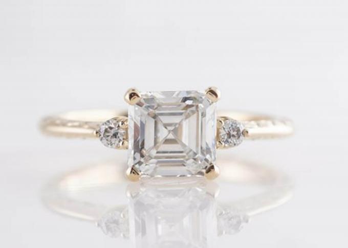 14K Rose Gold Asscher Cut Diamond Engagement Ring 1.29ct Classic Style 0