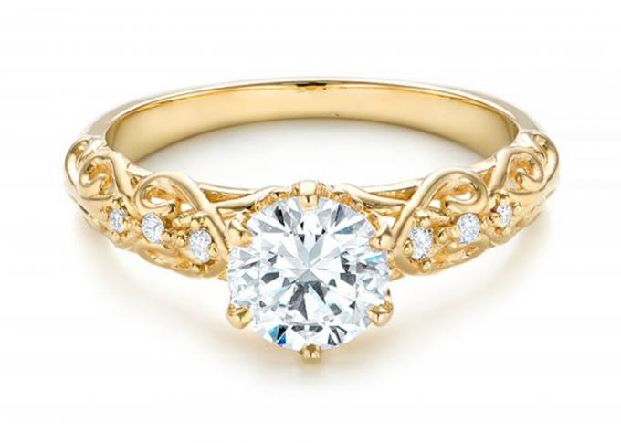 14K Yellow Gold Real Diamond Jewellery Ring Vintage Style 6.5mm Size OEM 0