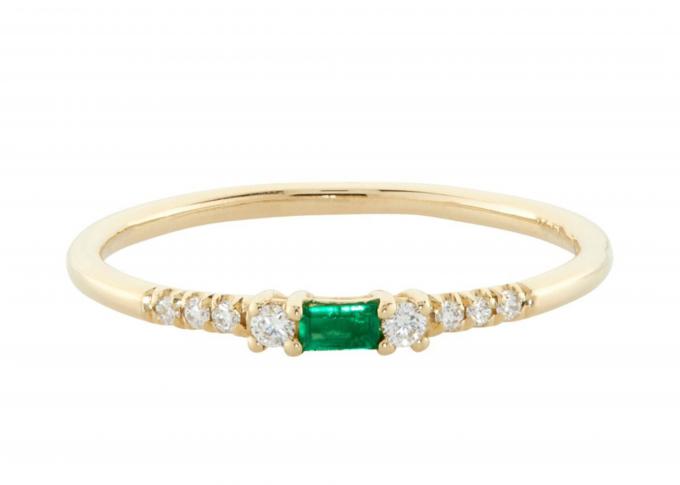 4×6mm Baguette Cut Emerald Ring , 14k Yellow Gold Emerald Ring Fashion Style 0