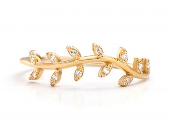 14K Yellow Gold Olive Branch Diamond Ring Round Cut 1.2mm Size 0
