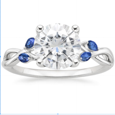 Marquise Cut Blue Moissanite Wedding Ring 18K White Gold With Lab Grown Diamond 0