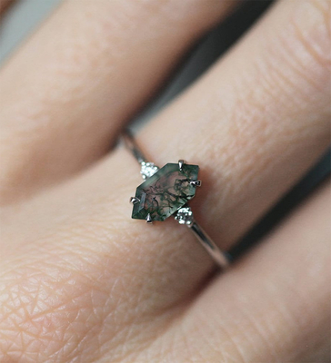 Green Genuine Moss Agate Ring , Gemstone Beautiful Women Ring