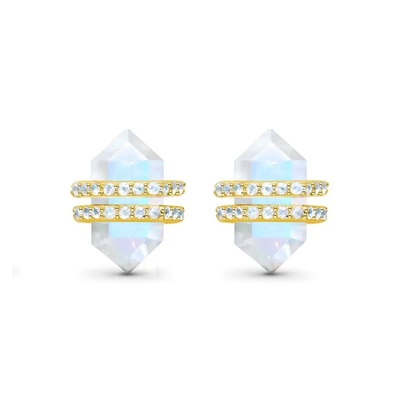 925 Sterling Silver Natural Stone Jewelry Hexagon Cut Blue Rainbow Moonstone Stud Earrings