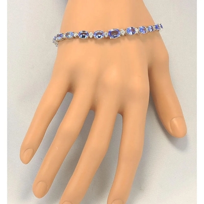 11.80 CTW Natural Tanzanite And CZ Bracelet In 14k Solid White Gold