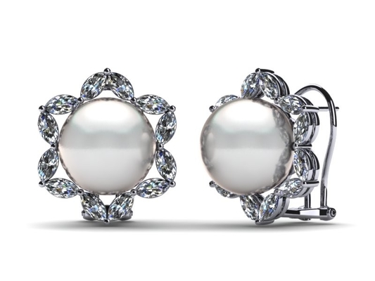 14K White Gold Jewelry &amp; White Freshwater Cultured Pearl Marquise Earring