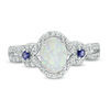 Oval Lab-Created Opal, Blue and White Sapphire Open Frame Twist Shank Ring in Sterling Silver