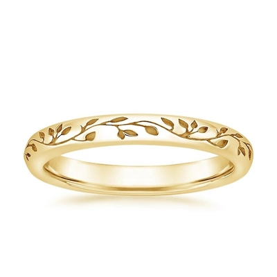 Leaves And Vines Engraved Across The Entirety Of Nature Inspired Ring With 9K Gold