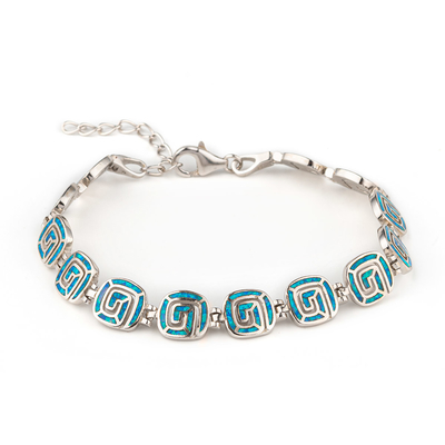 925  With Sterling Silver  Quanlity Opal Greek  Emerald Birthstone Infinity Key   Opal  Bracelet
