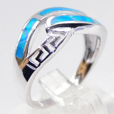 Sterling Silver Wholesale Jewelry Greek Blue Lab Opal  Wedding Ring Synthetic Opal Jewelry