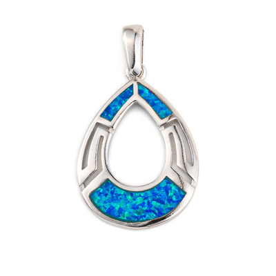 Girl Meander Natural Blue Greek Opal Pendant With 925 Sterling Silver