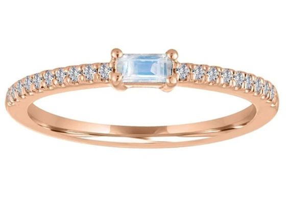 Blue Moonstone 9K Gold Ring 5×2.5MM 0.20ct Weight For Engagement