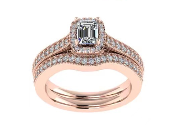 0.8ct 14K Solid Gold Jewellery , rose gold engagement ring set RA5.6×4.5MM