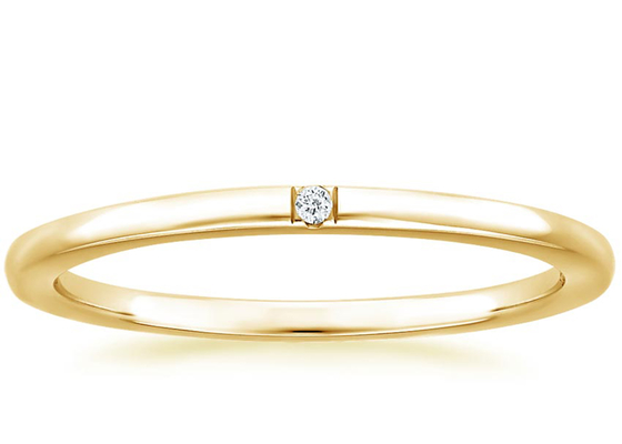 Solitaire Diamond 14K Yellow Gold Jewelry Tiny 0.04ct 2.0mm-2.3mm Band Size