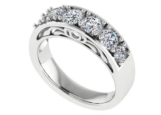 Round Cut White Gold Engagement Rings , 6pcs 4.1mm VS1 Real Diamond Wedding Rings