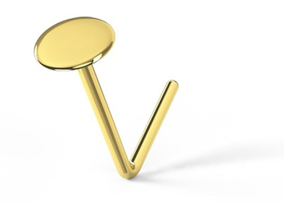 L Shape 18K Gold Nose Piercing Button Style For Women 6mm + 5mm Length