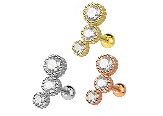 Sterile Gold Body Piercing Jewelry Earrings For Cartilage Tragus Dia 3×3mm ODM