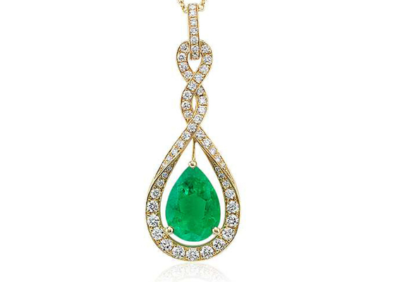Pear Cut 14K Gold Necklaces With Natural Green Emerald Tiny Diamond 6×8MM size
