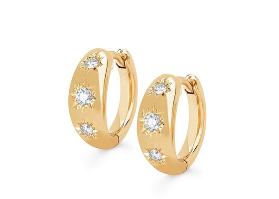 12mm Size Gold Huggie Hoop Earrings With 0.16ct Round Cut CZ