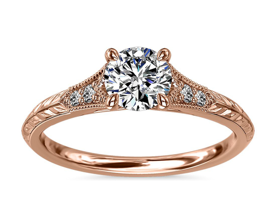 14K Roose Gold Lab Grown Moissanite Ring Dia RD6mm 0.8ct for Wedding