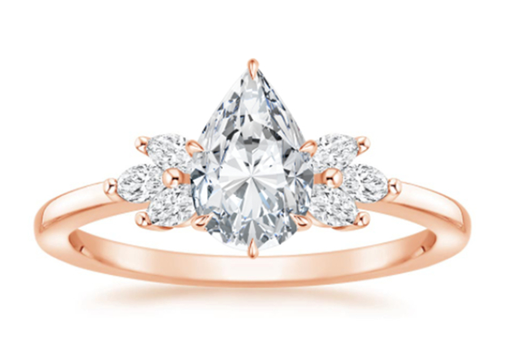 Pear Cut Lab Grown Moissanite Ring 0.77ct PS5×7mm Dimension 14K Rose Gold Material