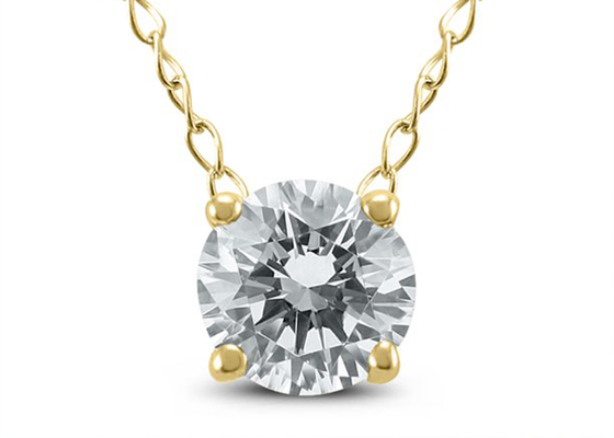 4mm 0.23ct Diamond Solitaire Necklace , 4 Prongs 14k Yellow Gold Necklace