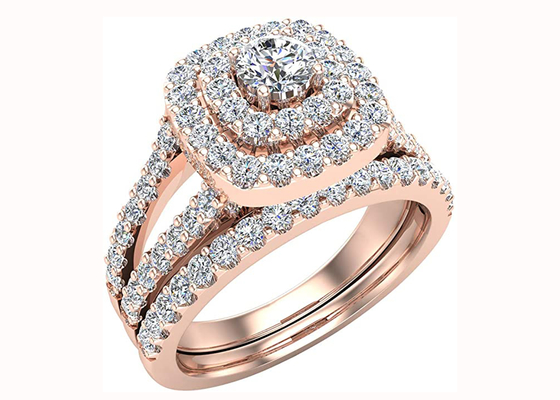 0.79CT 79PCS Diamond Engagement Wedding Rings Double Halo Style Cushion Shape