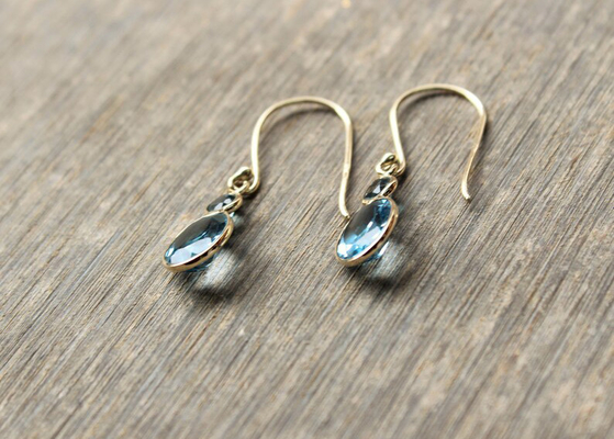 Handmade 14k Yellow Gold Jewelry , Natural 14k Yellow Gold Earrings Topaz Gemstone