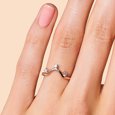 14K Rose Gold Real Diamond Jewellery , Round Real Fancy Diamond Anniversary Rings