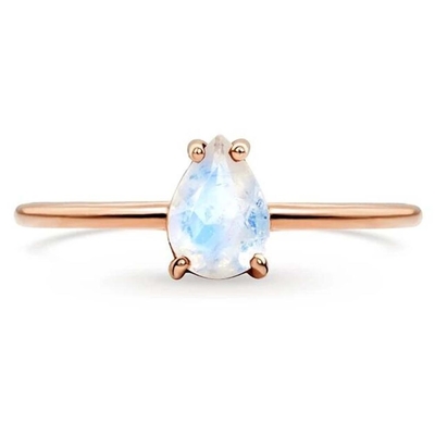 Pear Cut Dainty Moonstone Ring , 14K Rose Gold Simple Moonstone Ring
