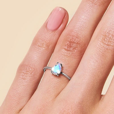 Pear Cut Dainty Moonstone Ring , 14K Rose Gold Simple Moonstone Ring