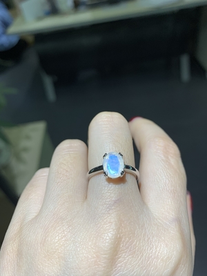 14K White Gold Oval Cut Moonstone Engagement Women Anniversary Ring With CZ Rings