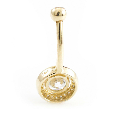 Solid 14k Gold Belly Button Ring With Real Diamond 16g Body Jewelry