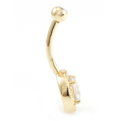 Solid 14k Gold Belly Button Ring With Real Diamond 16g Body Jewelry