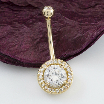 Solid 14k Gold Belly Button Ring With Real Diamond 16g Body Jewelry