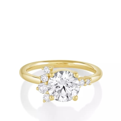 round diamond setting engagement ring 14K Solid Gold real diamond rings for engagement women