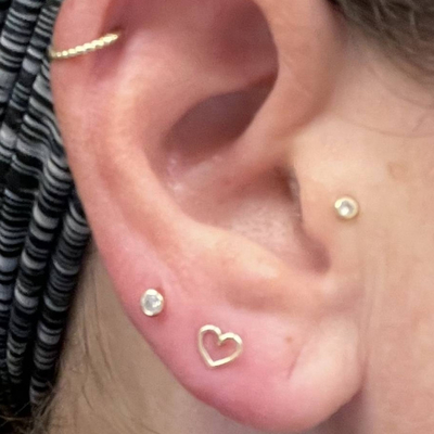 14K Gold Outlined Heart Ear Piercing Jewelry Threaded Flat Back Stud