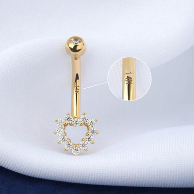 Hollow Heart CZ Belly Button Ring , 14K Gold Body Jewelry 14G Navel Ring