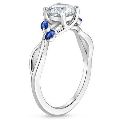 Marquise Cut Blue Moissanite Wedding Ring 18K White Gold With Lab Grown Diamond