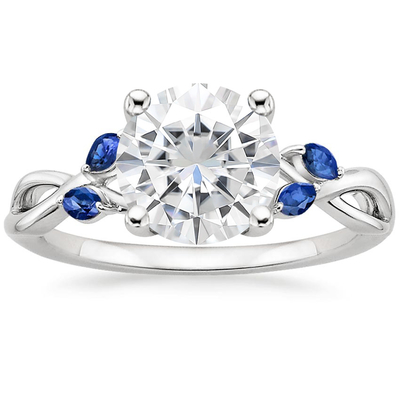 Marquise Cut Blue Moissanite Wedding Ring 18K White Gold With Lab Grown Diamond