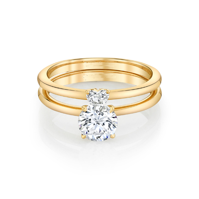 Trendy Jewelry Yellow Solid Gold Moissanite Engagement Ring Set Heart Cut