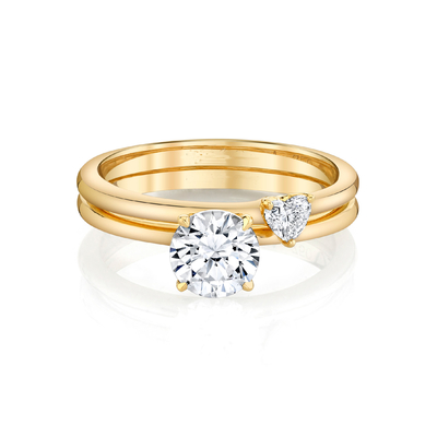 Trendy Jewelry Yellow Solid Gold Moissanite Engagement Ring Set Heart Cut