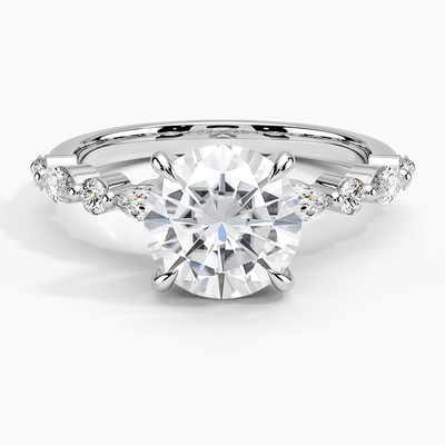 14K / 18K White Solid Gold Real VVS Diamond Moissanite Ring Round Brilliant Cut