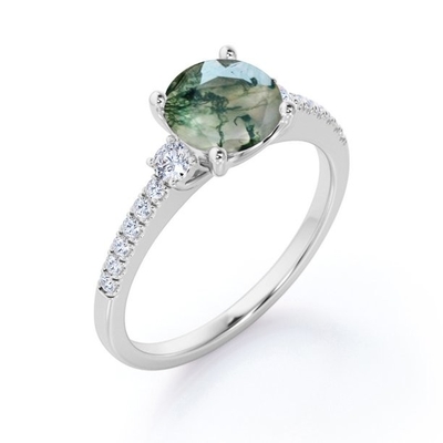 925 Sterling Silver Round Cut 7 MM Moss Agate Ring Personalized Promise Ring Abstract Ring for Women
