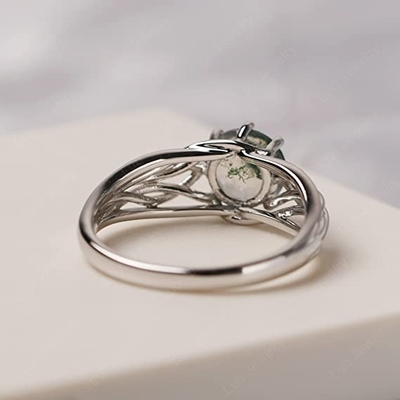 925 Sterling Silver Round Cut 7 MM Moss Agate Ring Personalized Promise Ring Abstract Ring for Women