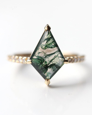 Hexagon Moss Agate Ring with  As Gift Engagement Women Ring