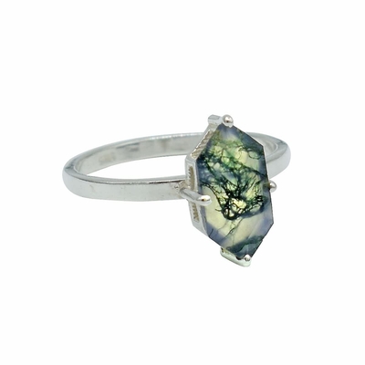 Hexagon Moss Agate Ring with  As Gift Engagement Women Ring