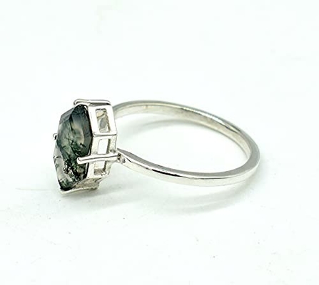 Hexagon Moss Agate Ring with  As Gift Engagement Women Ring