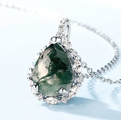 Solid Rose Gold 1.25ct Natural Inspired Leaf Moss Agate Jewelry Cluster Emerald Aquatic