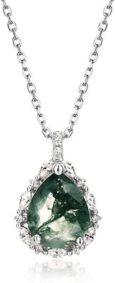 Natural Moss Agate 925 Sterling Silver Pendant Necklace For Birthday Green Gems Engagement Wedding Jewelry Gift
