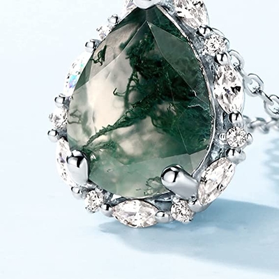 Moss Agate Emerald Ring Set , Anniversary Jewelry Gift Promise Wedding Ring